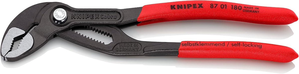 KNIPEX Cobra®, su pompası pensesi | Boru anahtarı, krom vanadyum, atramentize edilmiş pas koruması, 180 mm, 87 01 180