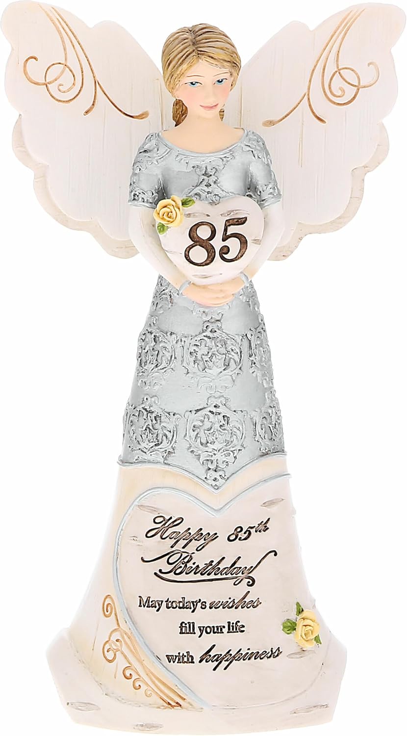 Pavilion Gift Company 80. Doğum Günü - 15 cm Kalp Tutan Melek, Bej