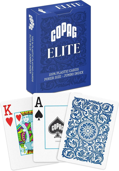 Copag Elite%100 Plastik Oyun Kartları, Poker Boyu Jumbo Endeks Tek Deste, Mavi