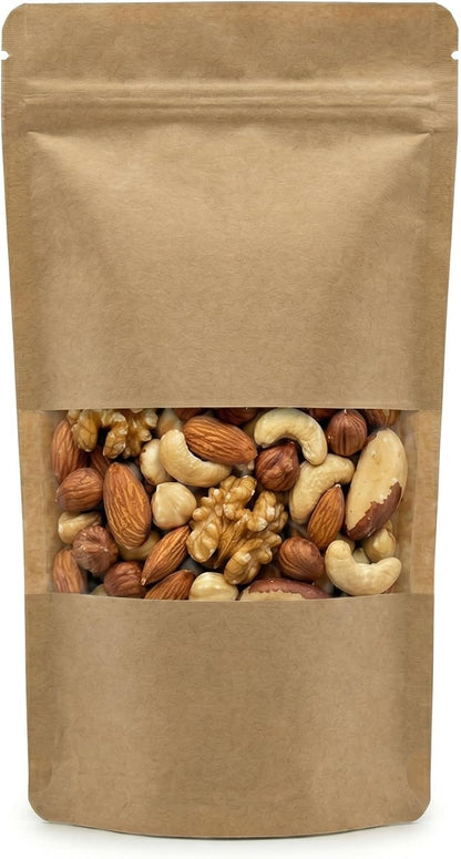MELDORO Pencereli Kraft Doypack Kilitli Poşet (13x22,5 cm) - 50 Adet - Dik Duran Kilitli Torba, Orta Boy (yaklaşık 250 gr Malzeme için)