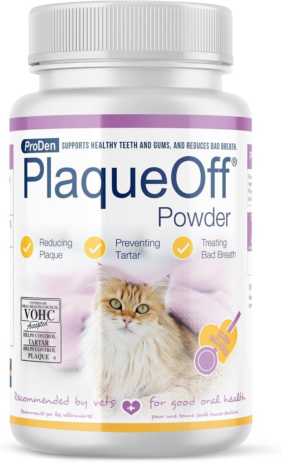ProDen PlaqueOff Kediler için toz,%100 doğal diş bakım tozu, ağız kokusuna karşı korur, diş taşı ve plaklara yardımcı olur, 40 g paket