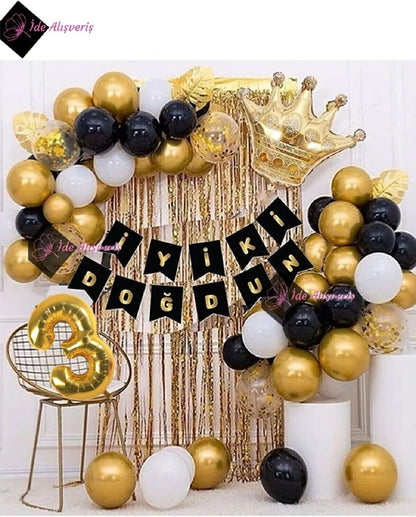 Bkmc 3 Yaş Kral Taçlı Balon Zinciri Doğum Günü Seti Iyi Ki Doğdun Doğum Günü bmcNM693