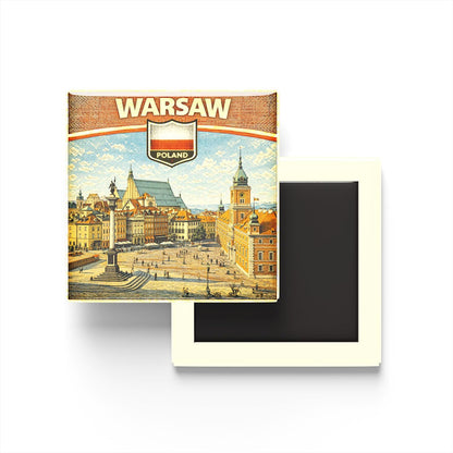 Polonya Varşova Şehri Temalı Vintage Buzdolap Magneti – 9x9 cm
