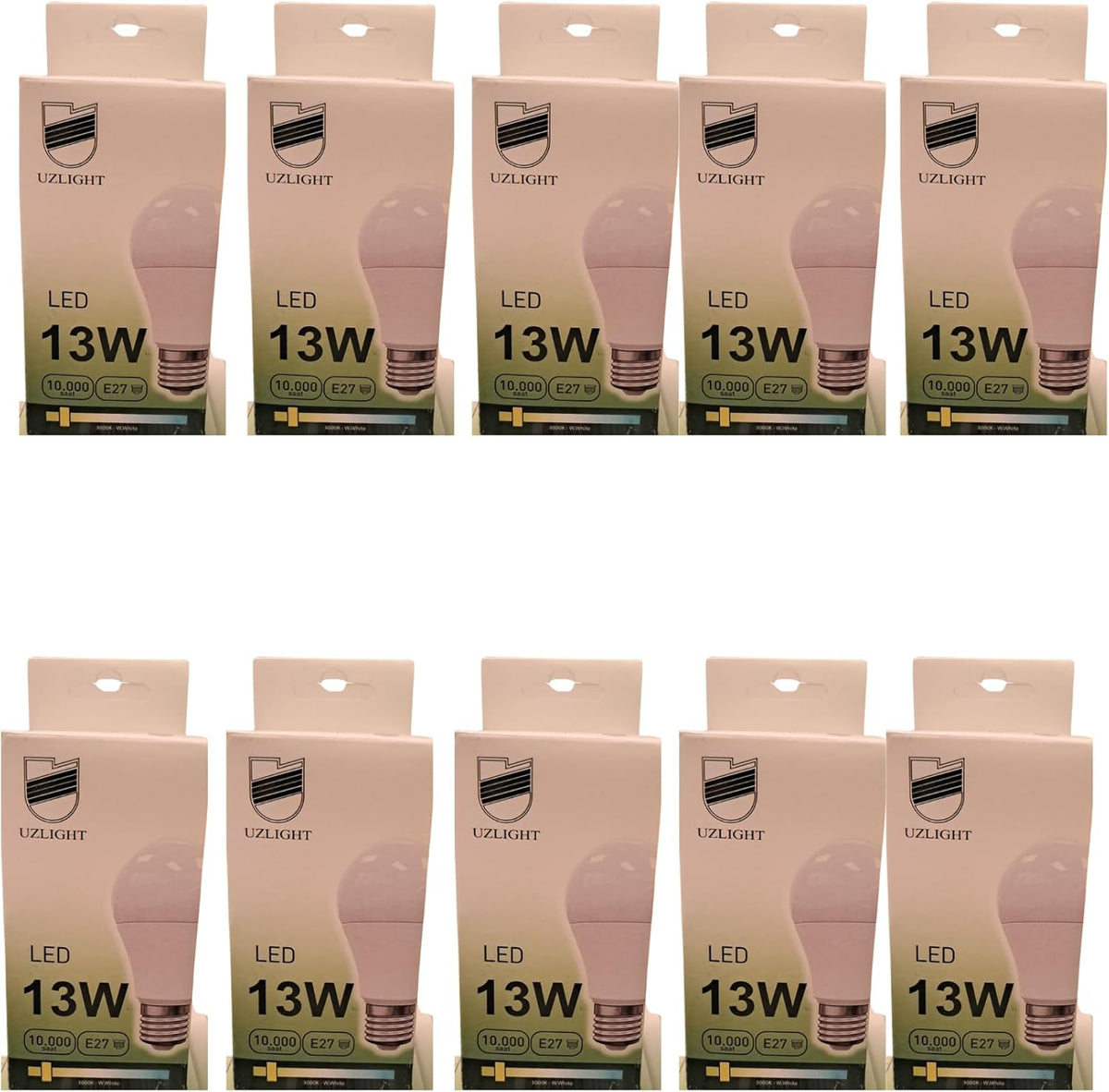 10'lu Uzlight 13W A60 E27 Duy 3000K Sarı Işık Led Ampul