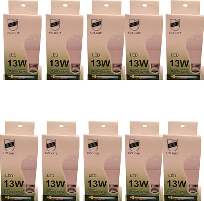 10'lu Uzlight 13W A60 E27 Duy 3000K Sarı Işık Led Ampul