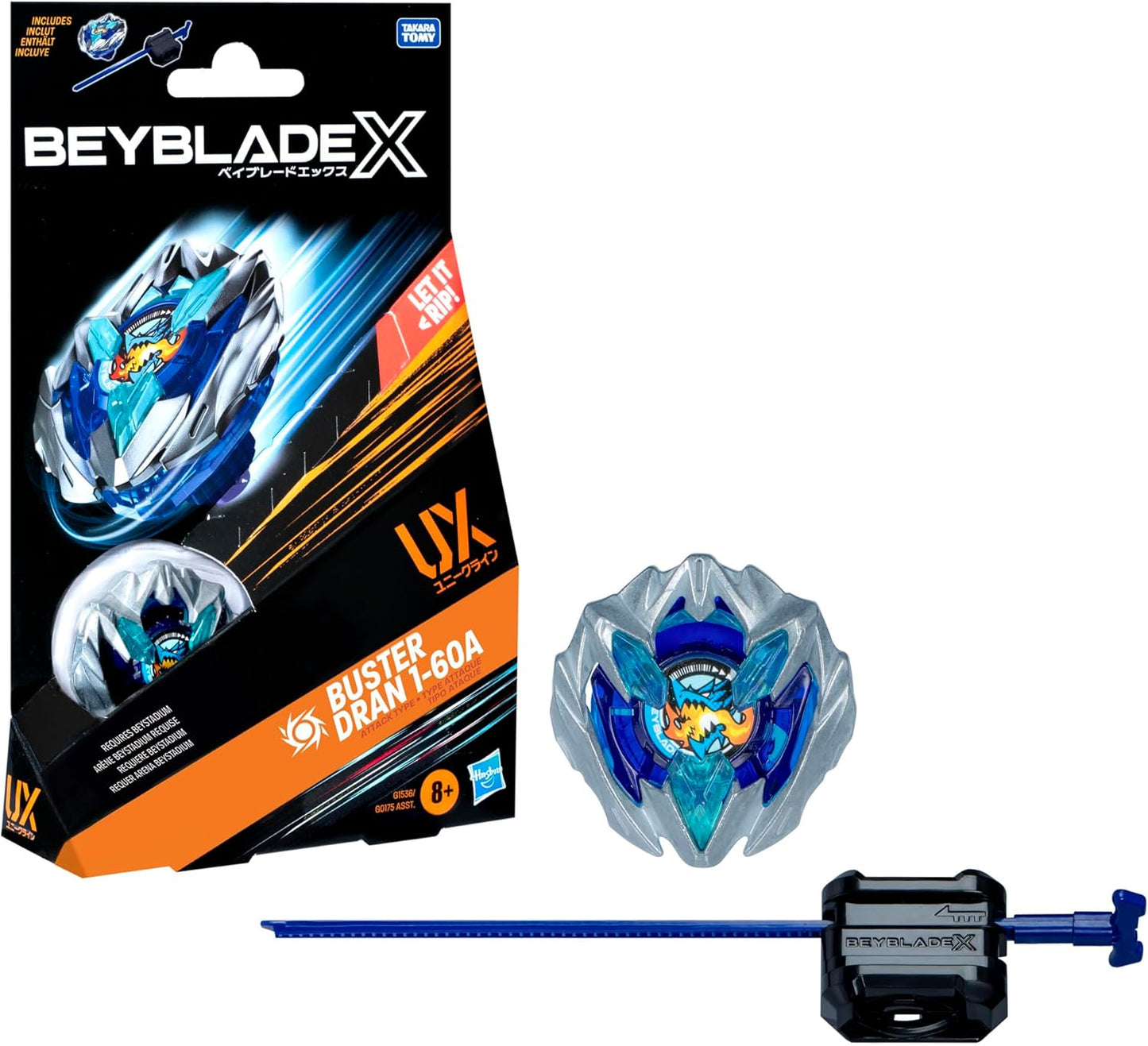 Beyblade X Buster Dran 1-60A UX Başlangıç Paketi Seti, Saldırı Tipi Üst ve Başlatıcılı; Otantik Takara Tomy Battle Tops Oyunlar/Erkek ve Kız Çocukları için Oyuncaklar 8+