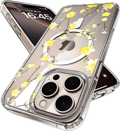 iPhone 15 Pro Max için Flower Serisi Magsafe ile Uyumlu Göz Alıcı ve Şık Tasarımlı Çiçek Desenli Silikon Kılıf Kapak (Yellow, 15 Pro Max)