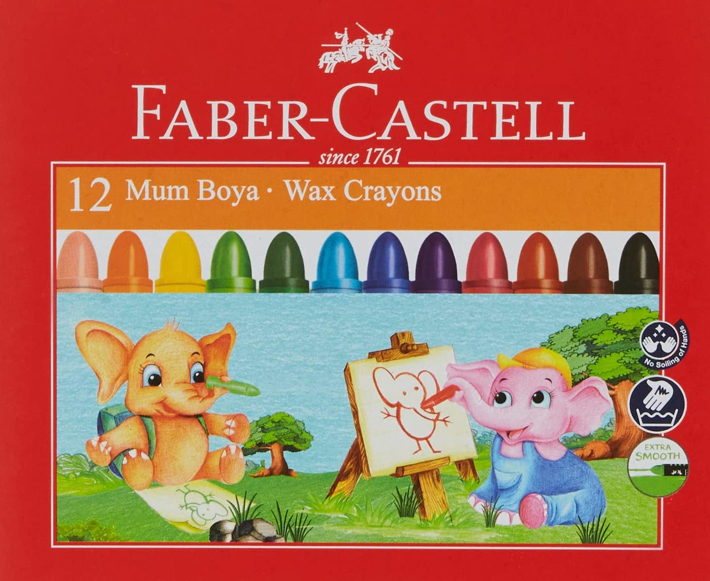 Faber-Castell Süper Yıkanabilir Mum Boya, 12 Renk, Leke Bırakmaz, Jumbo Boy, Parlak ve Yoğun Renkler