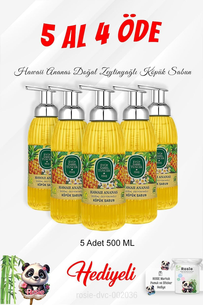 Eyüp Sabri Tuncer Hawaii Ananas Zeytinyağlı Köpük Sabun 500 ML 5 Al 4 Öde ve Rosie Pamuk