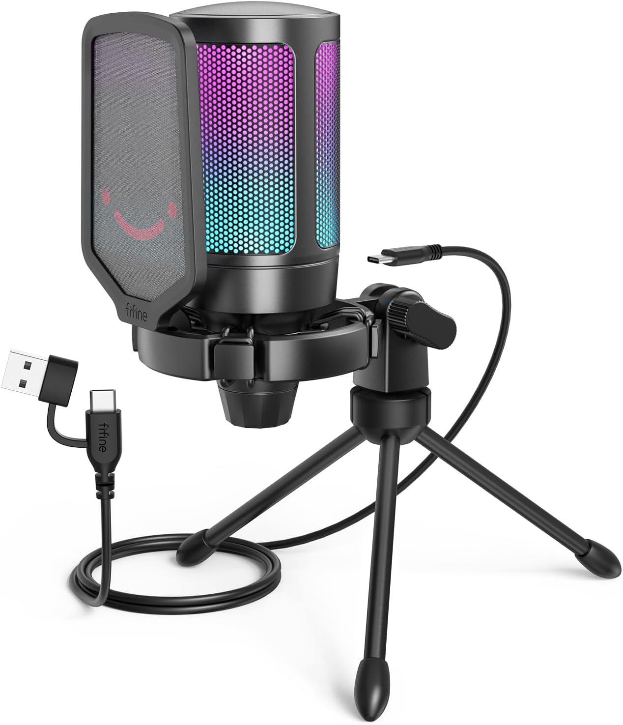 Ampligame A6V Yayıncı - Oyuncu - Gamer - Podcast - Youtuber RGB USB Mikrofon (Siyah)