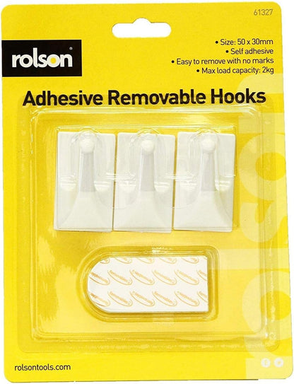 61327 3Pc Removable Adhesive Hooks, Black