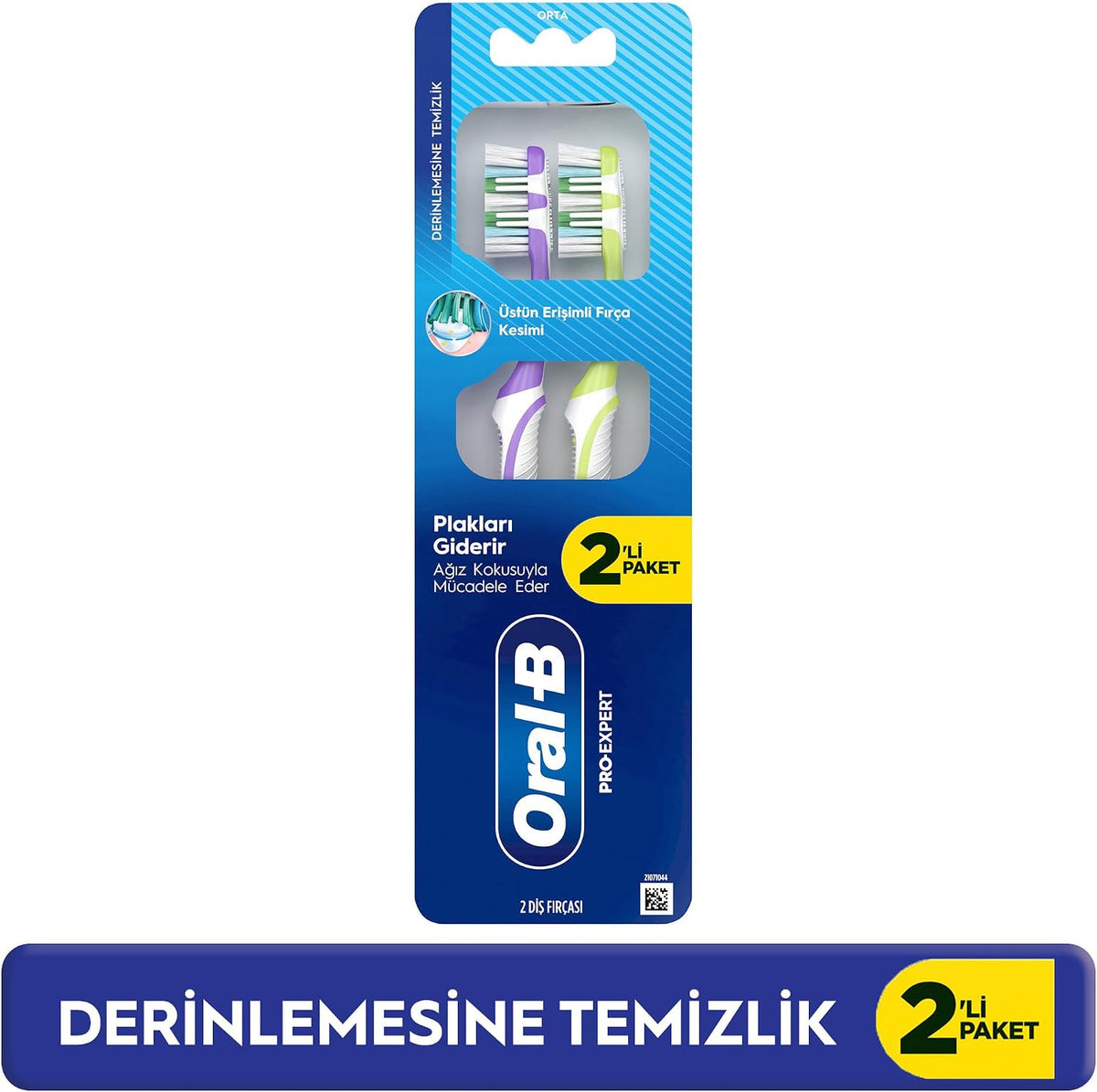 Oral-B Pro-Expert Derinlemesine Temizlik Diş Fırçası, Orta Sertlikte Fırça Kılları, 2 Adet