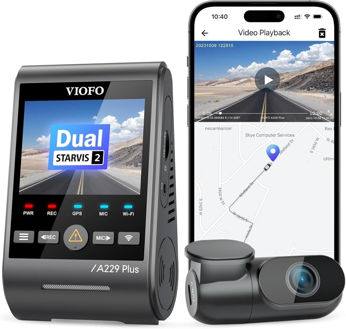 Viofo A229 Plus 3 Kameralı Ön-İç-Arka 2K+2K+1080P HDR Sony Starvis 2 WiFi GPS’li Araç Kamerası