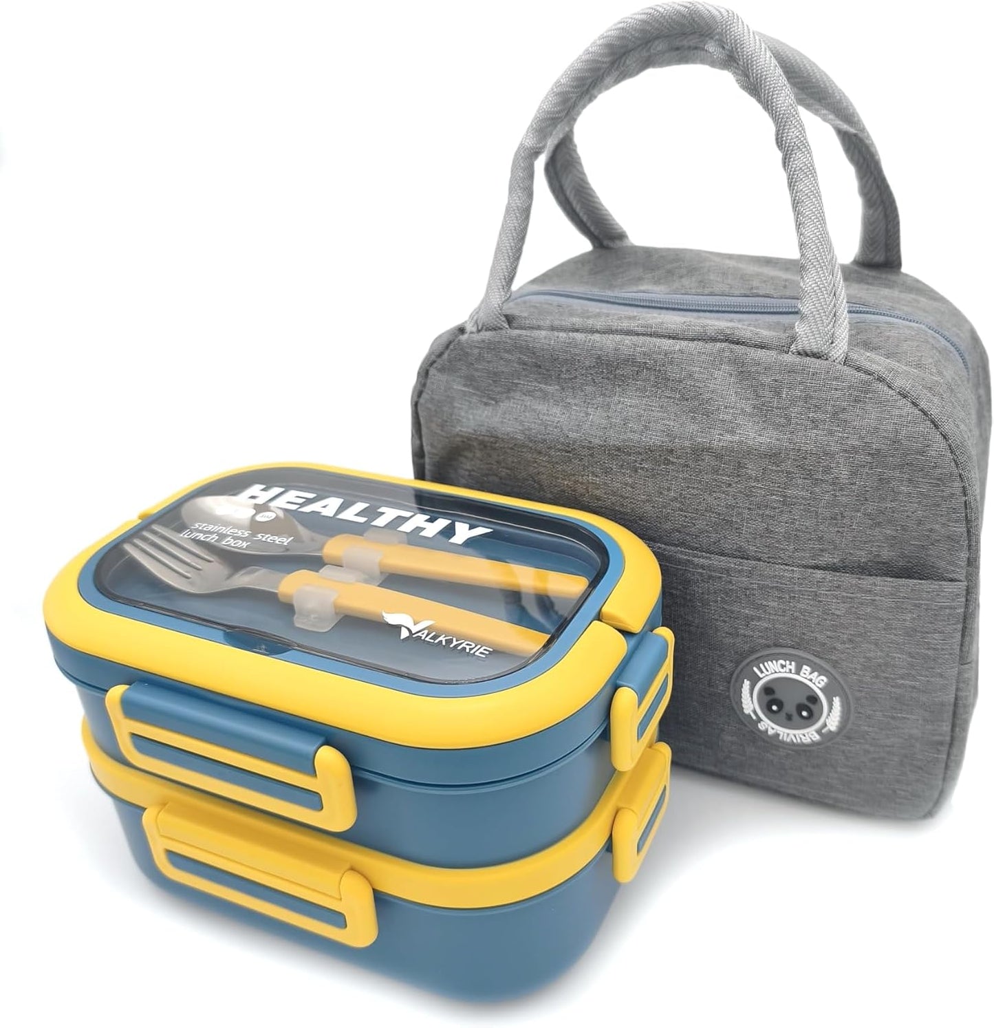 Valkyrie 304 Çelik Bölmeli Lunch Box Seti | Termal Çantalı, Bölmeli, Çatal Kaşıklı, Sızdırmaz Yemek Kabı Sarı-Yeşil