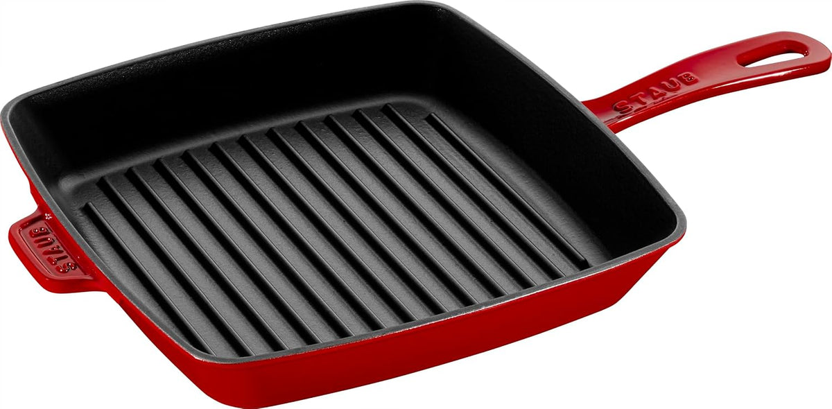 Staub 40501-110-0 American ızgara tavası, dökümü demir, indüksiyonlu ocaklara uygun, 26 cm, kiraz kırmızısı