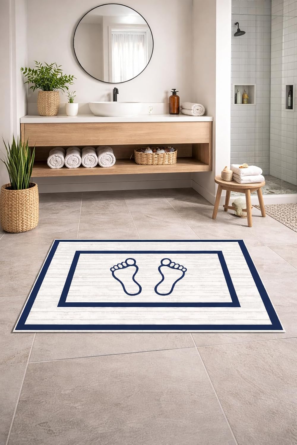 Kaymaz Banyo Halısı, Ayak Desenli, Su Emici Süngerli Yüzey, Makinede Yıkanabilir, Modern Stil, Sarı, 40x60 cm