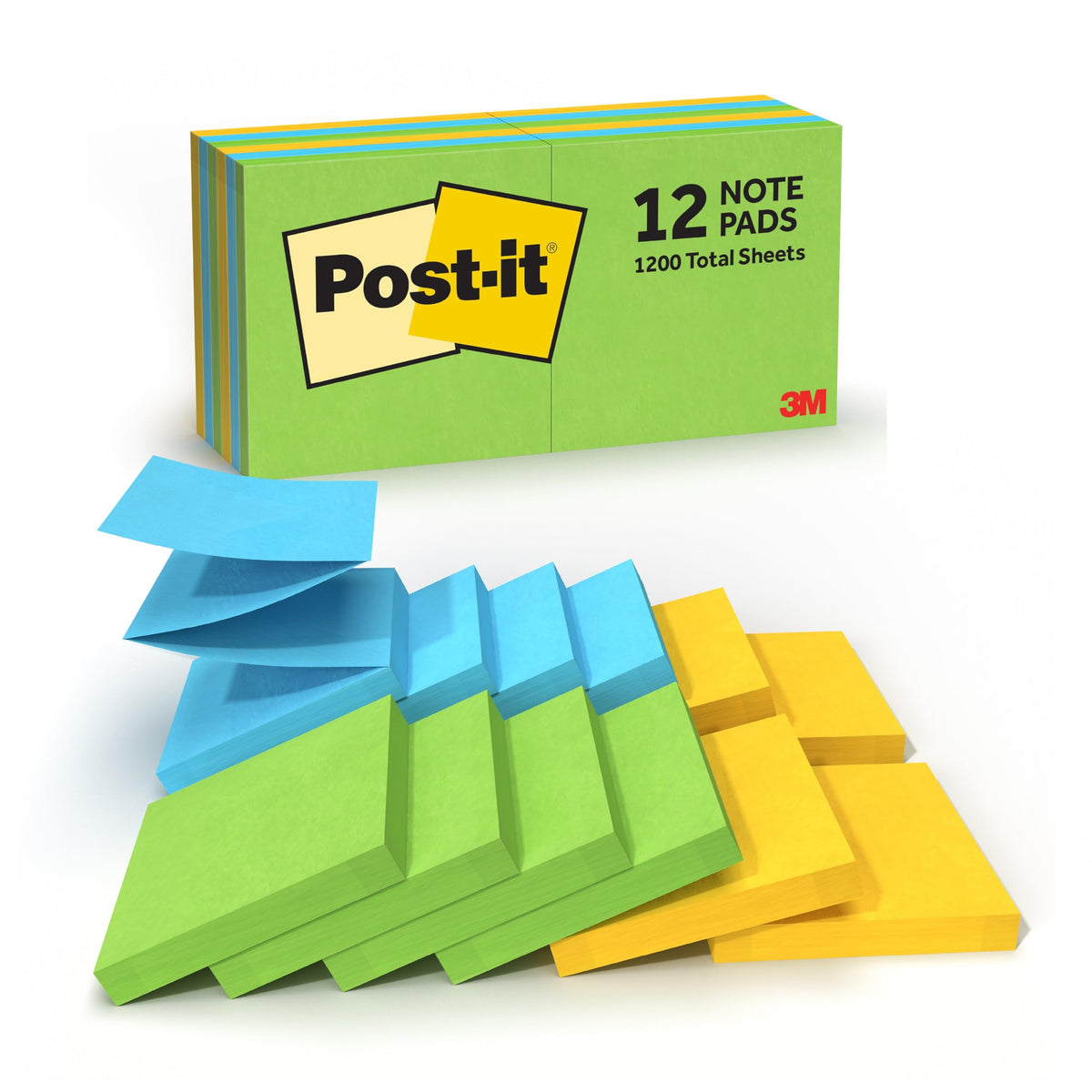 Post-It Pop-up Notes, 3 x 3, Jaipur Collection, 12 PADS/PACK Mavi, Turuncu, Sar 100 yaprak Pouch kendinden yap kanl