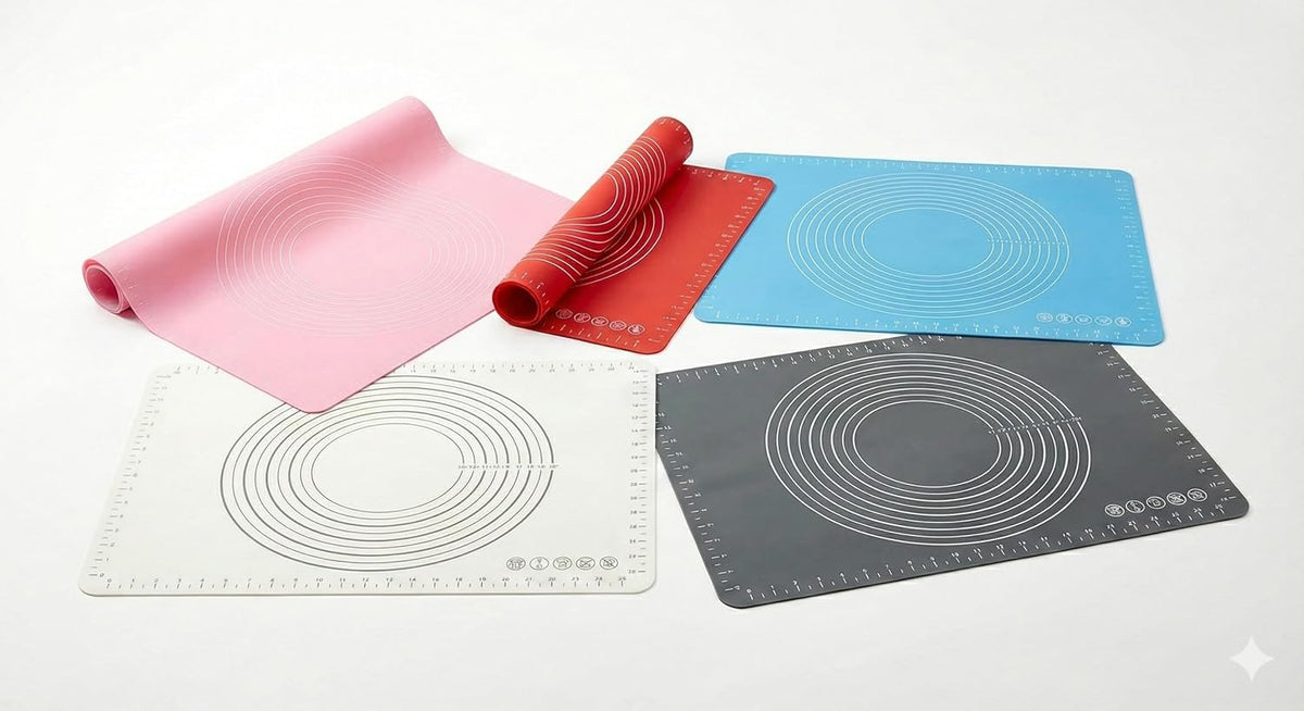 Hamur Açma Matı 50x40 cm ve Plastik Kesme Kazıma Aparatı – Silikon Kaymaz Mat + Çok Amaçlı Mutfak Kazıyıcı Seti