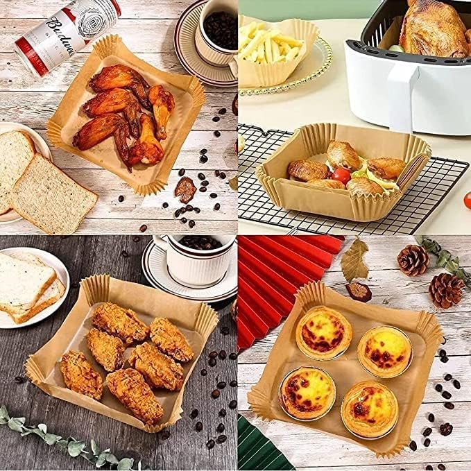 Airfryer Pişirme Kağıdı,Xl-Xxl Büyük Boy, Kare, 200 Adet Hava Fritöz Parşömen Fırın Kağıdı Tek Kullanımlık Kağıt Fırın Fritöz Pişirme Kızartma Tavası Için Uygun 20CM