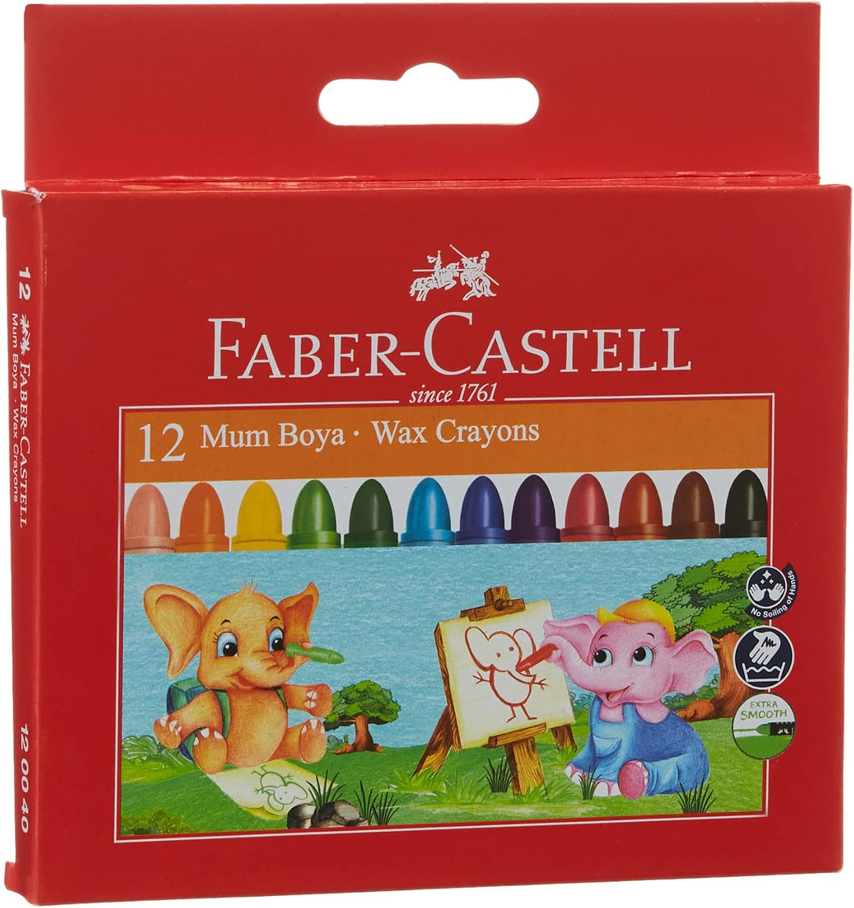 Faber-Castell Süper Yıkanabilir Mum Boya, 12 Renk, Leke Bırakmaz, Jumbo Boy, Parlak ve Yoğun Renkler