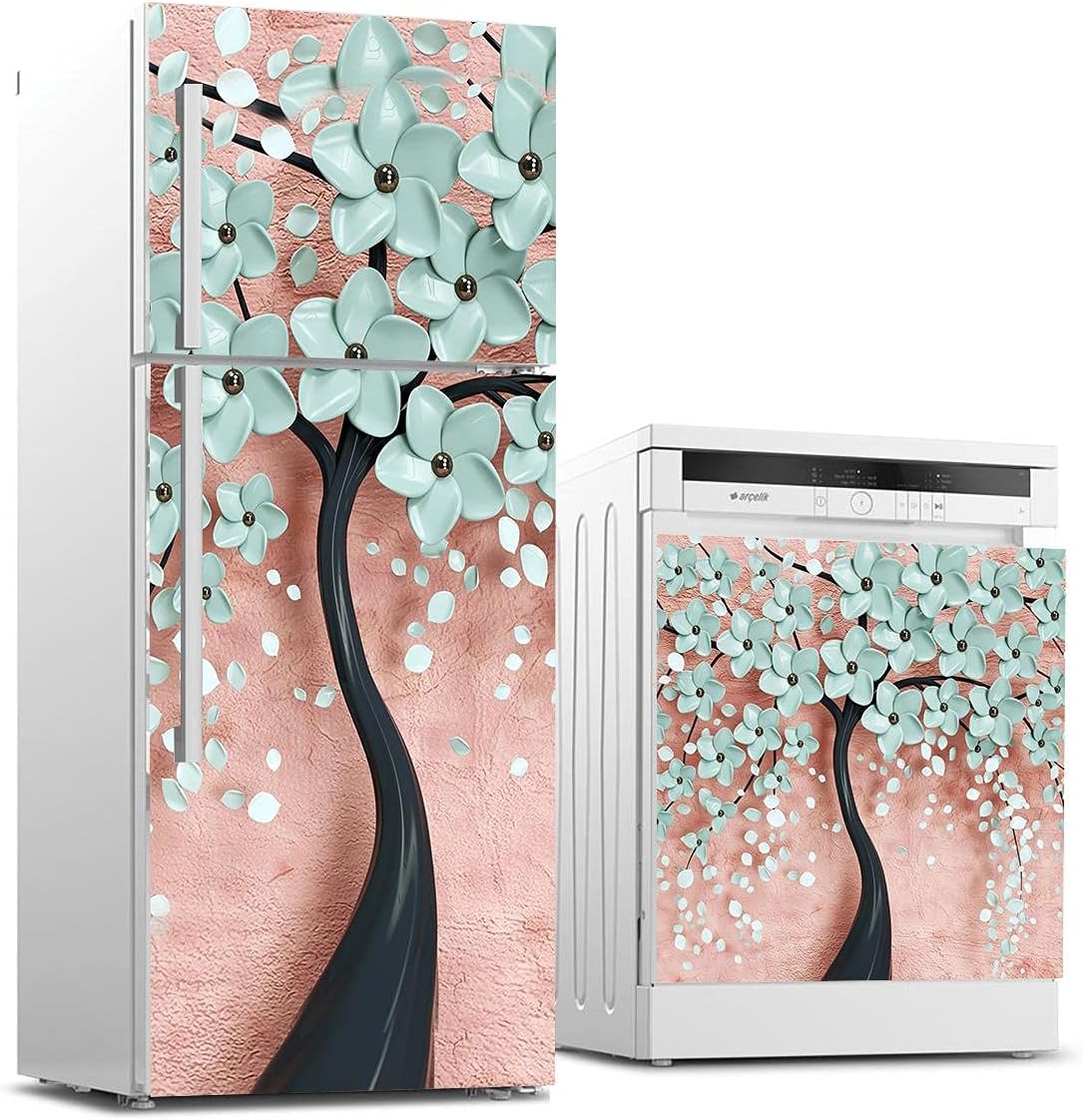 Buzdolabı ve Bulaşık Makinası Beyaz Eşya Sticker Kaplama 3D Ağaç