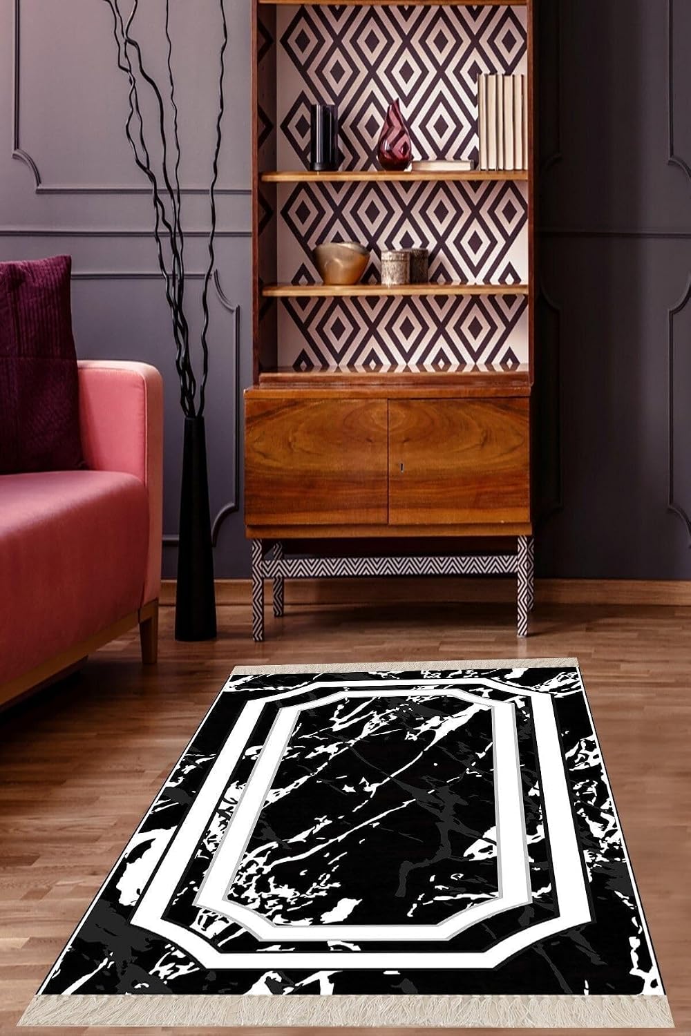 Pelangi Desenli Dijital Baskı Yıkanabilir Kaymaz Taban Salon Halı Yolluk, Siyah 160 x 300