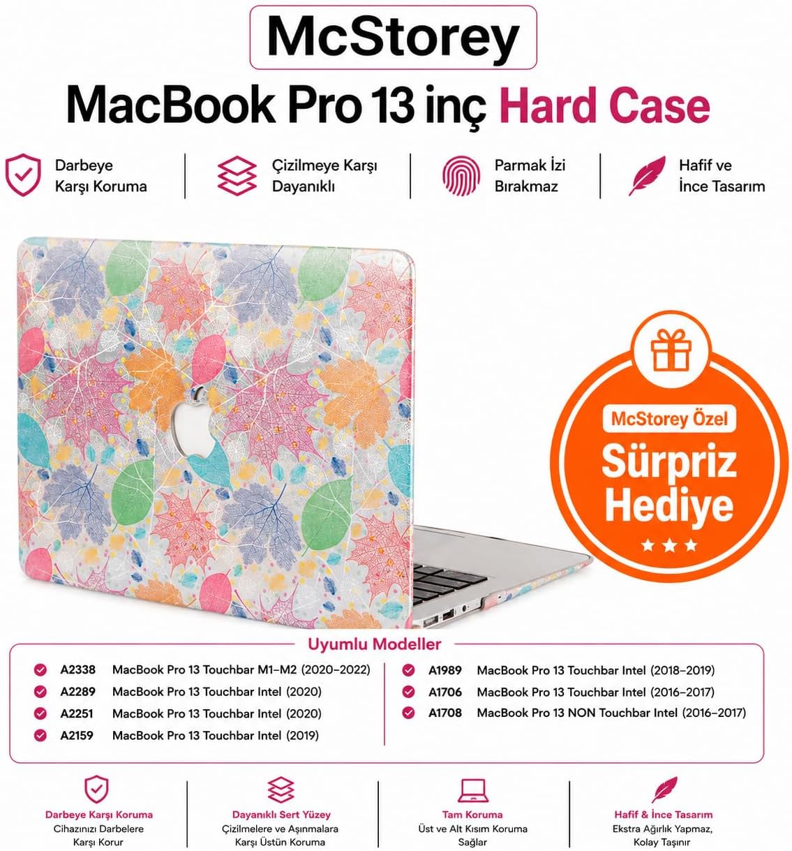 MacBook Pro 13 Deri Dokulu Kılıf A1706 A1708 A1989 A2159 A2251 A2289 A2338 M1 M2 Uyumlu İnce Hafif Sert Kılıf Koruyucu Kapak