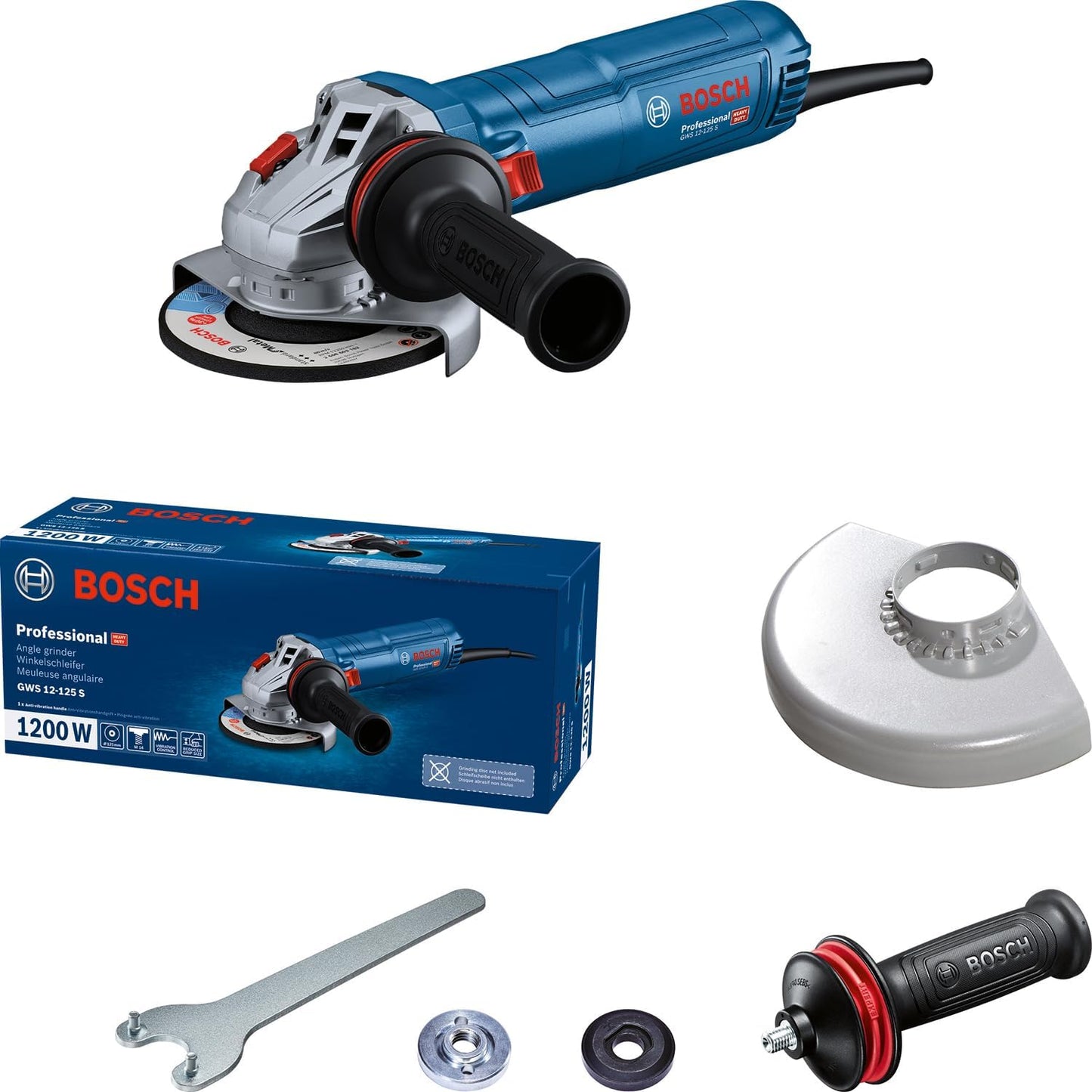 Bosch Professional GWS 12-125 S Avuç Taşlama Makinesi-Devir Ayarlı (1.200 W, Disk Çapı: 125 mm, 2.800-11.000 dev/dak)