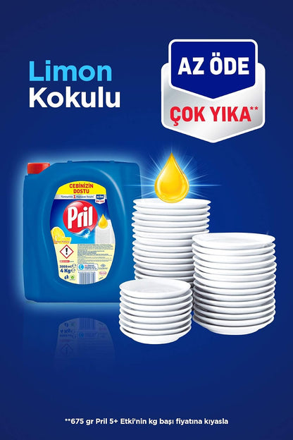 Pril Limon Kokulu Sıvı Bulaşık Deterjanı 1 x 4 KG, Limon 4kg