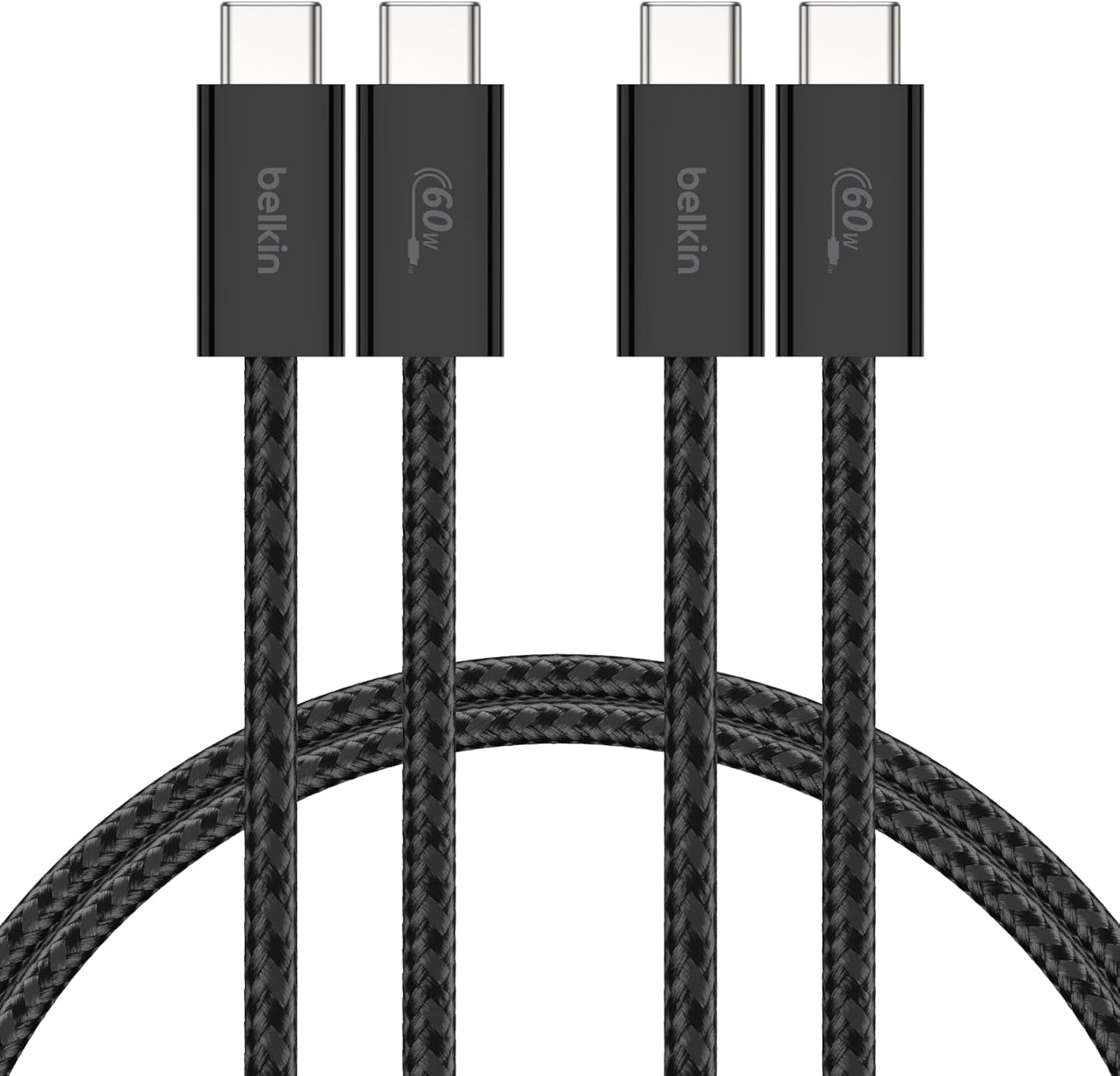 2'li Örgülü USB-C - USB-C Kablo, 1,5 m, 60 W – Yumuşak, Esnek ve Hızlı Şarj Kablosu, 17 ve 16 Serisi, Galaxy S25, 10, iPad Pro ve Daha Fazlasıyla Uyumlu, Siyah