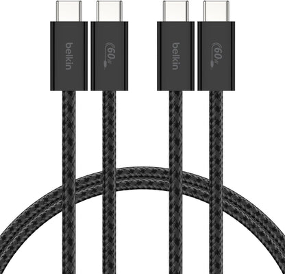 2'li Örgülü USB-C - USB-C Kablo, 1,5 m, 60 W – Yumuşak, Esnek ve Hızlı Şarj Kablosu, 17 ve 16 Serisi, Galaxy S25, 10, iPad Pro ve Daha Fazlasıyla Uyumlu, Siyah