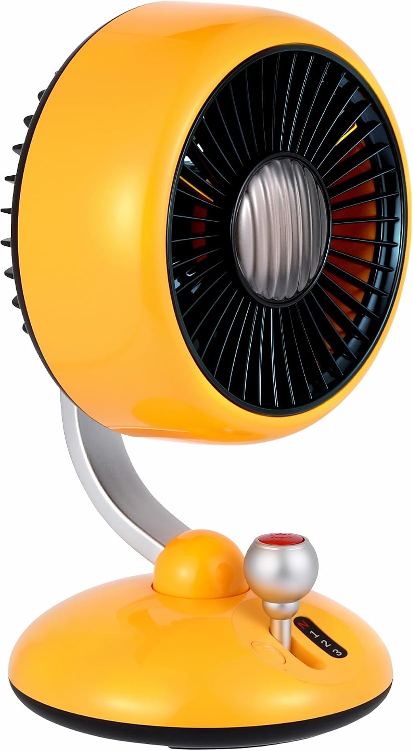 Juo Q3 120° Salınımlı 3 Kademeli LED Işıklı Şarjlı Masaüstü Fan Vantilatör Retro Sarı