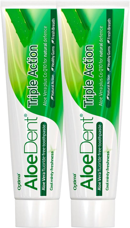 Aloe Vera ile 3 Etkili Diş Macunu Florür ve SLS İçermeyen Doğal Beyazlık, 100 ml x 2 Adet
