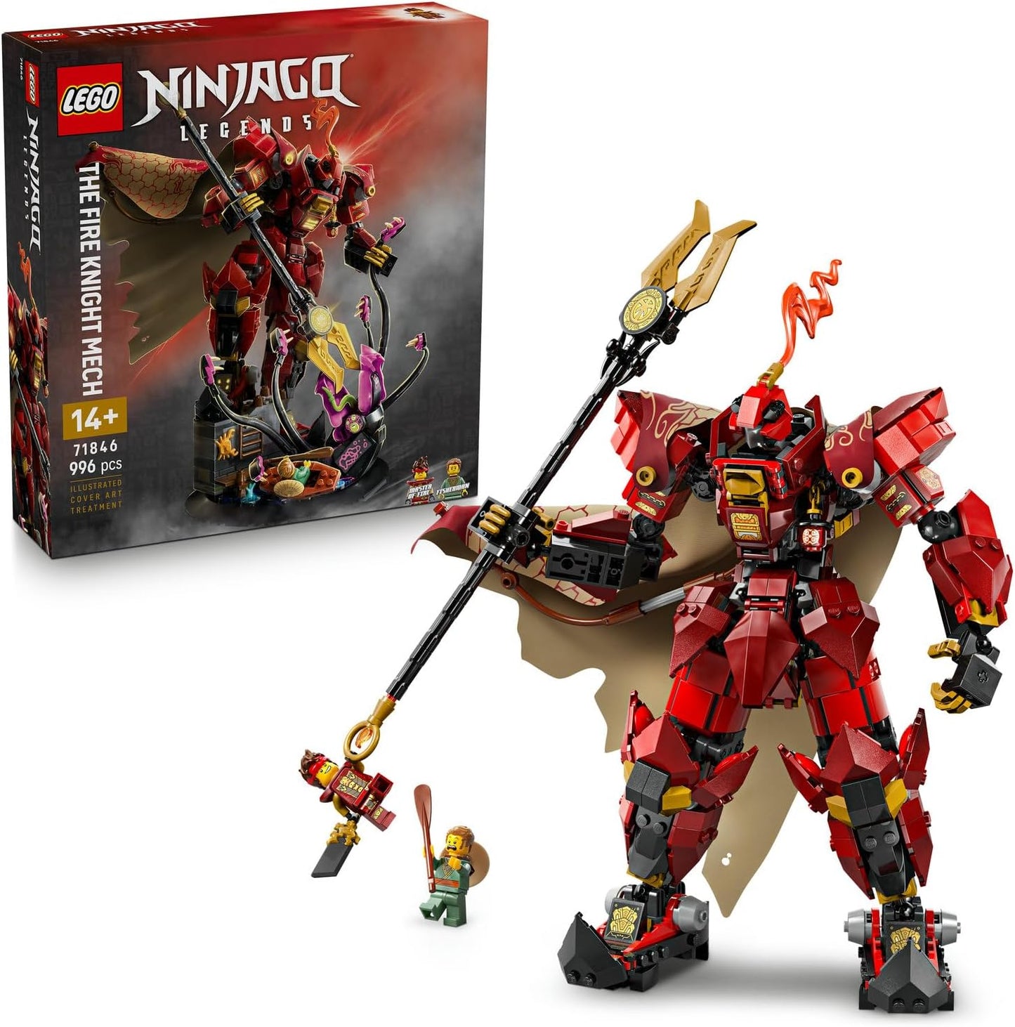 LEGO NINJAGO Ateş Şövalyesi Robotu 71846 – 14 Yaş ve Üzeri Çocuklar için Kai ve Balıkçı Minifigürlerini İçeren Yaratıcı ve Koleksiyonluk Oyuncak Yapım Seti, Doğum Günü Hediyesi (1650 Parça)