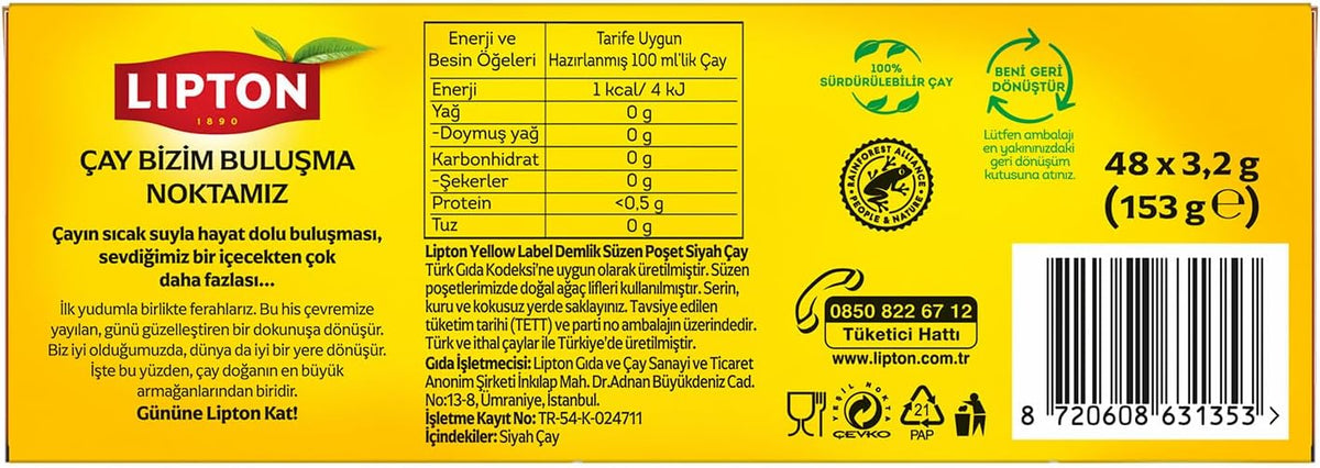 Lipton Yellow Label Demlik Poşet Çay 48'li Paket