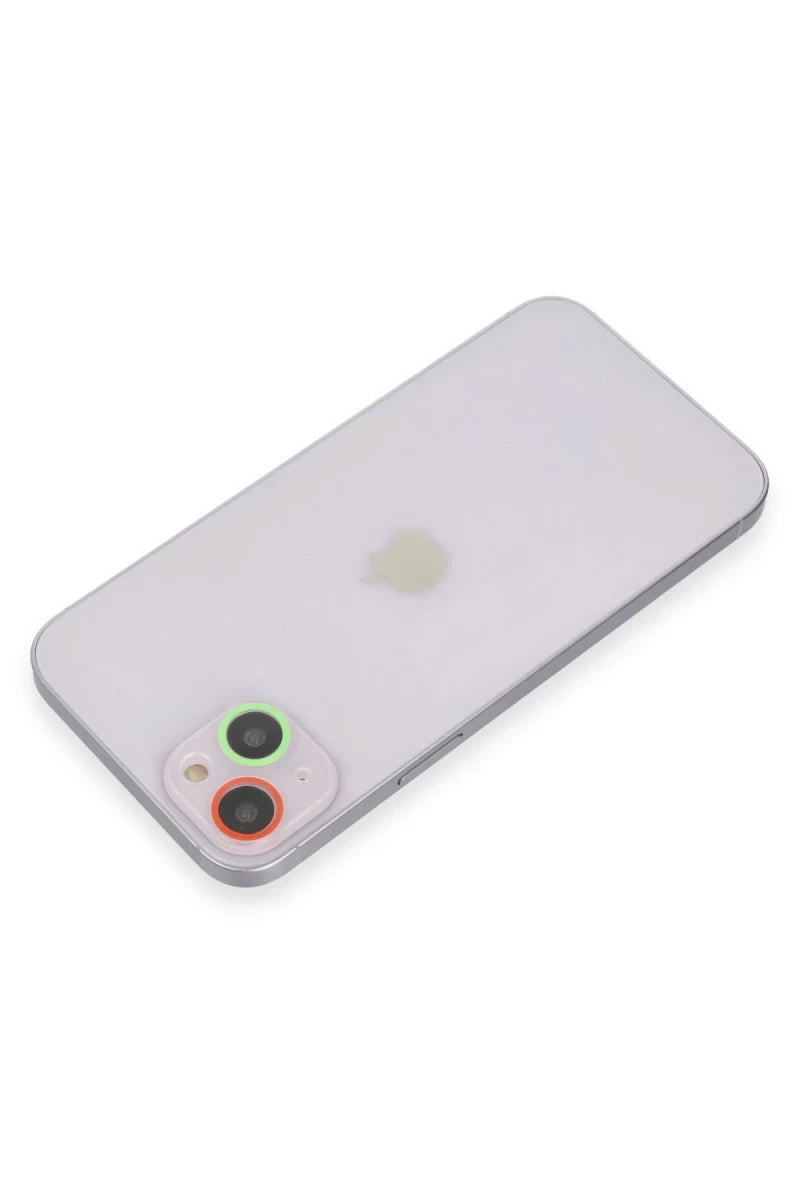 Apple iPhone 13 Renkli Kamera Lens Koruma Cam - Yeşil-Pembe