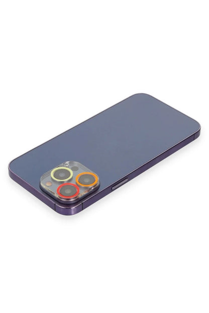 Apple iPhone 13 Pro Renkli Kamera Lens Koruma Cam - Turuncu-Kırmızı