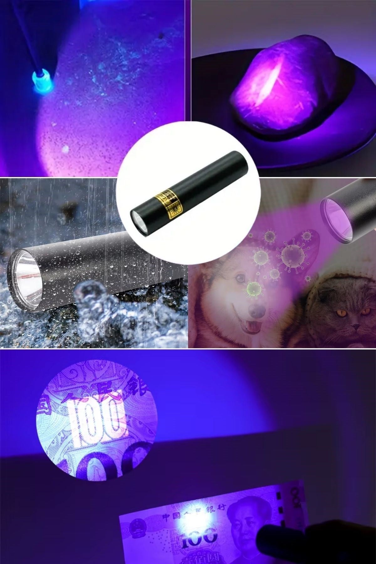 BUFFER® Mini Cep Boy USB İle Şarj Olan Oje Kurutucu Para Kontrol Kontol LED UV Mor Işık El Feneri