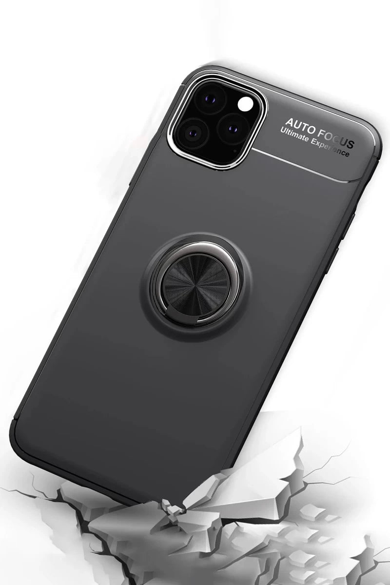 Apple iPhone 11 Pro Kılıf Range Yüzüklü Silikon - Siyah-Kırmızı