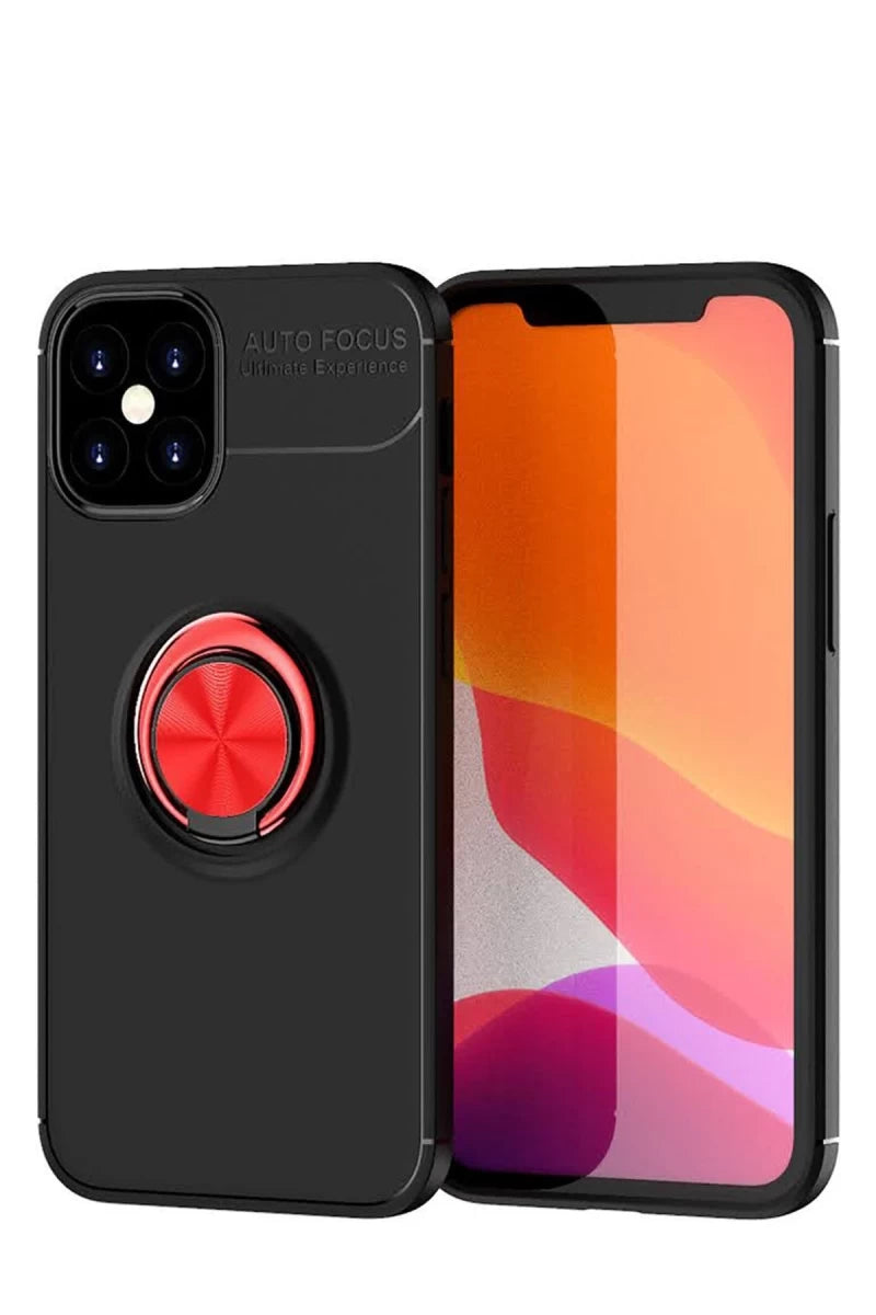 Apple iPhone 12 Mini Kılıf Range Yüzüklü Silikon - Siyah-Kırmızı