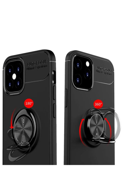 Apple iPhone 12 Mini Kılıf Range Yüzüklü Silikon - Siyah-Kırmızı