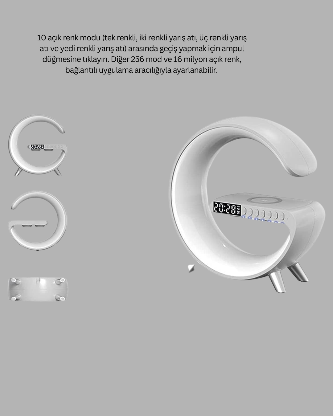 Bluetooth Hoparlörlü RGB Atmosfer Lambası Kablosuz Şarj ve Saat Özellikli