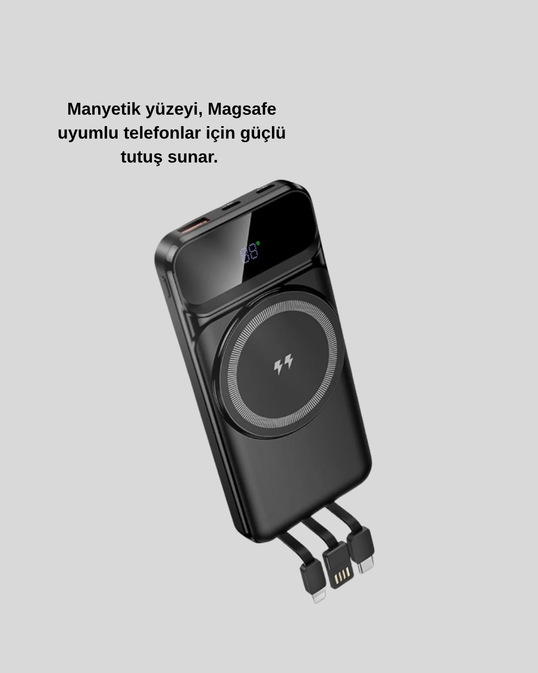 10000 mAh Kablosuz Hızlı Şarj Destekli Powerbank – 15W, PD20W, Type-C Girişli