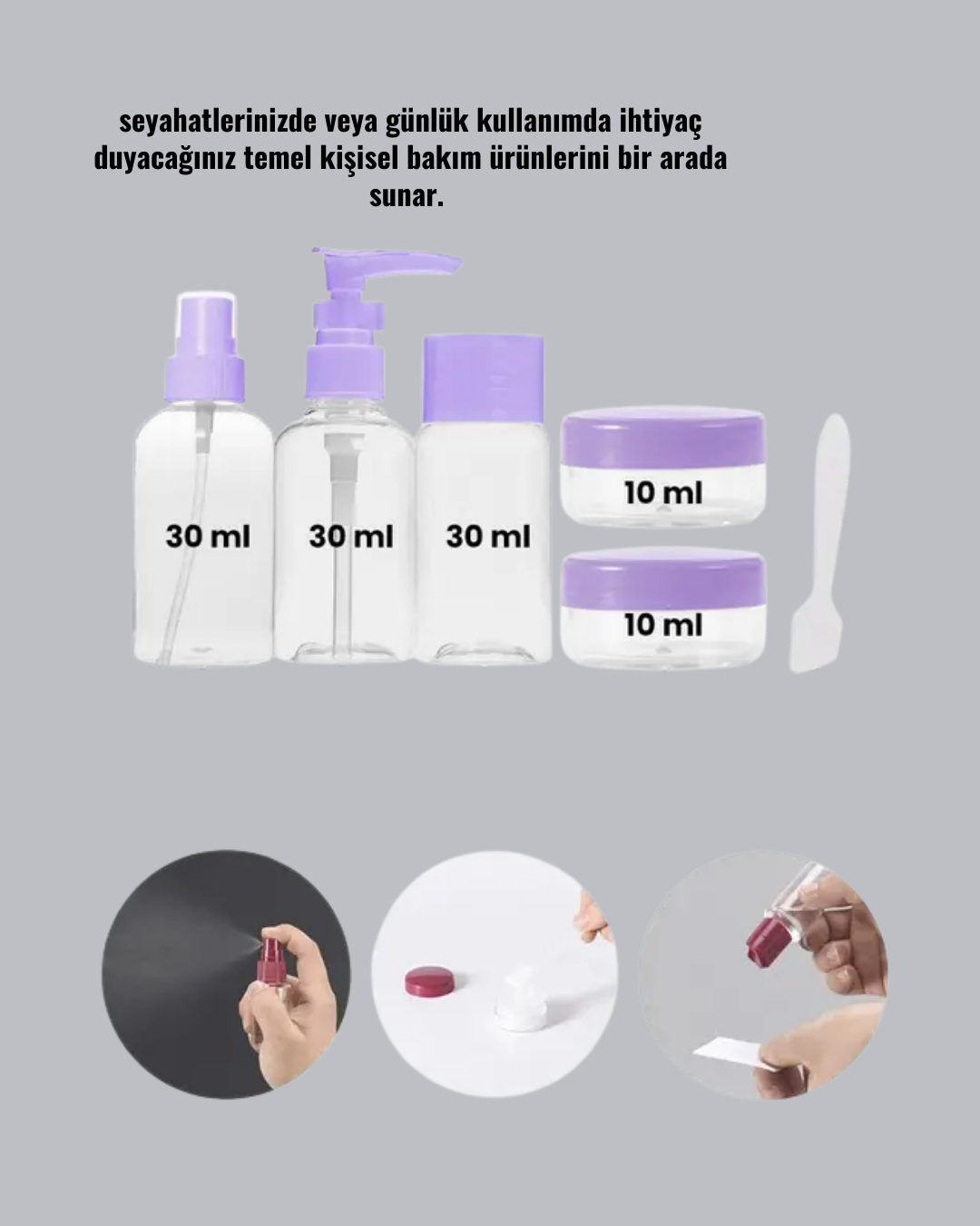 Taşınabilir 5’li Seyahat Banyo Seti Şampuanlık Sprey Krem Kutusu Yeni Nesil