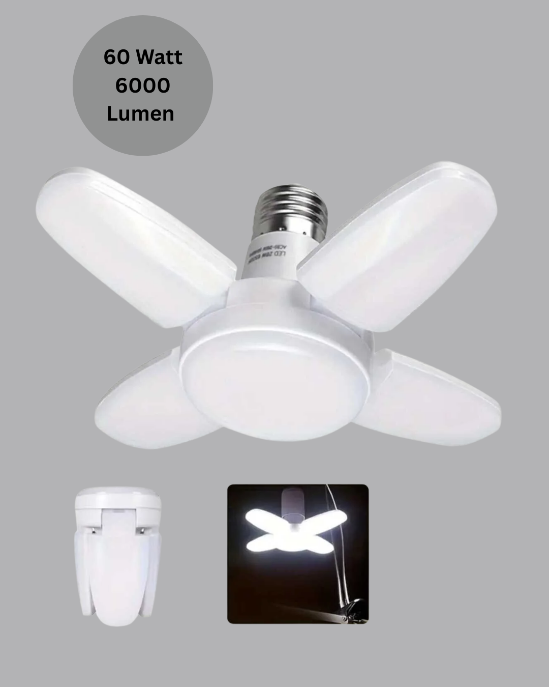 Katlanabilir 4 Kollu LED Ampül 60 Watt 6000 Lumen Beyaz Işık