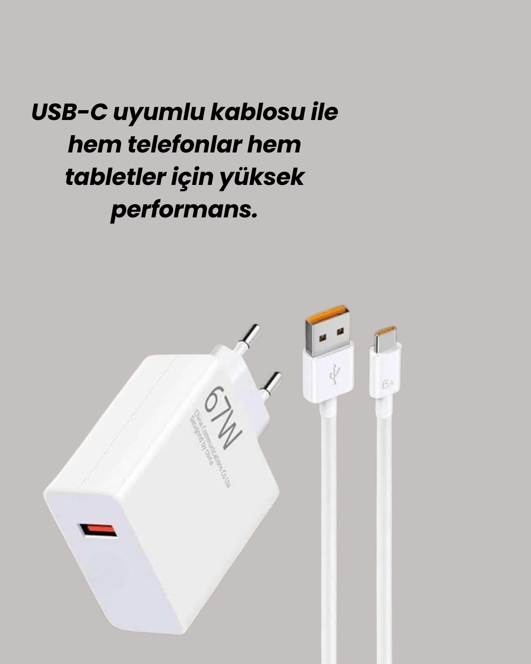 67W Hızlı Şarj Adaptörü ve Veri Aktarım Özellikli Type-C Kablo Seti