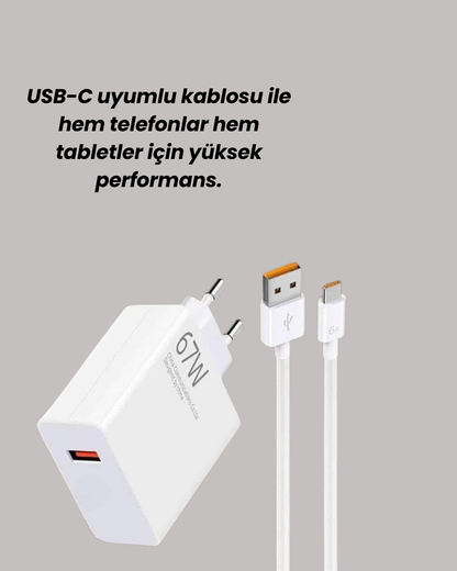 67W Hızlı Şarj Adaptörü ve Veri Aktarım Özellikli Type-C Kablo Seti