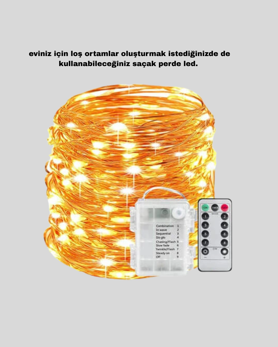 8 Fonksiyonlu Uzaktan Kumandalı Günışığı Perde Peri Led Dekoratif Işık
