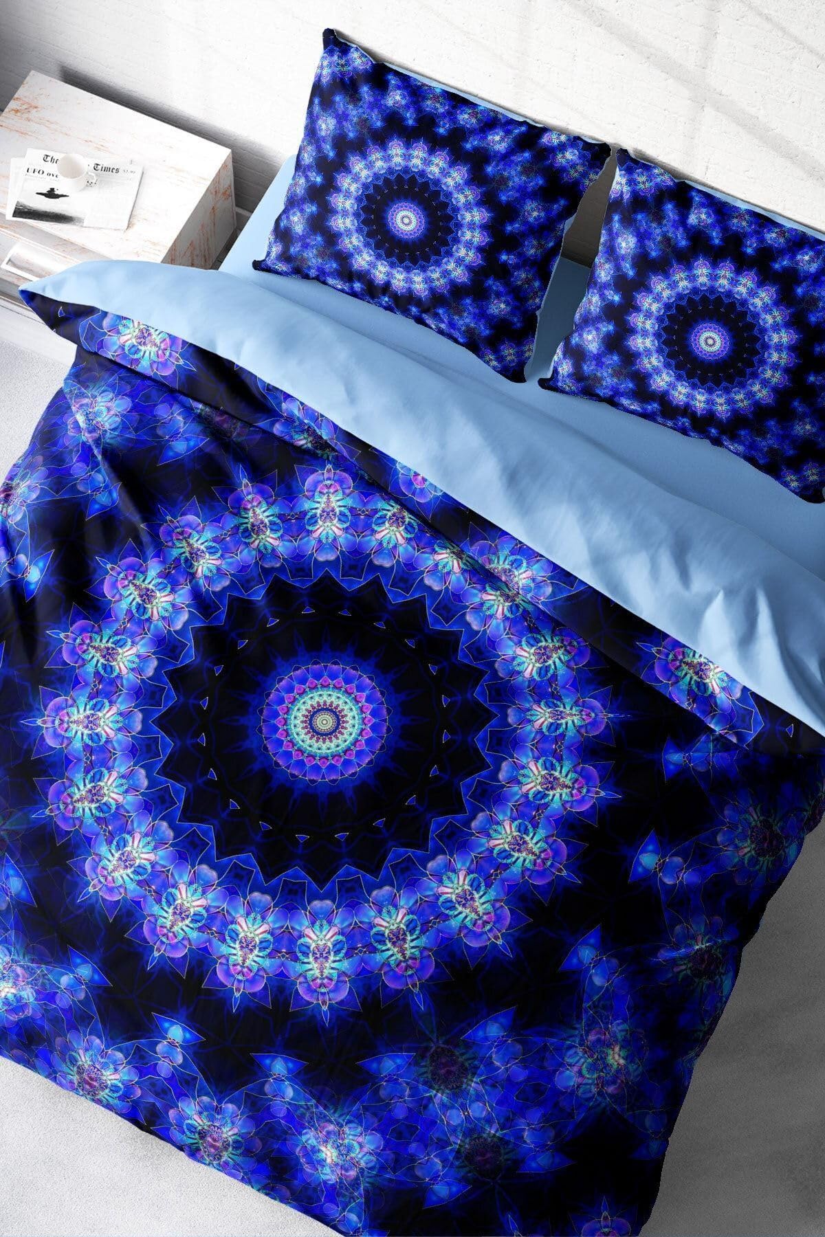 MONOHOME Blue Damask 3D Pamuk Saten Çift Kişilik Nevresim Takımı, monohome2476