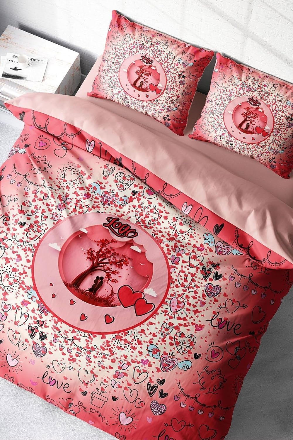 MONOHOME Sevgililer Günü 3D Çift Kişilik Nevresim Takımı, monohome8126